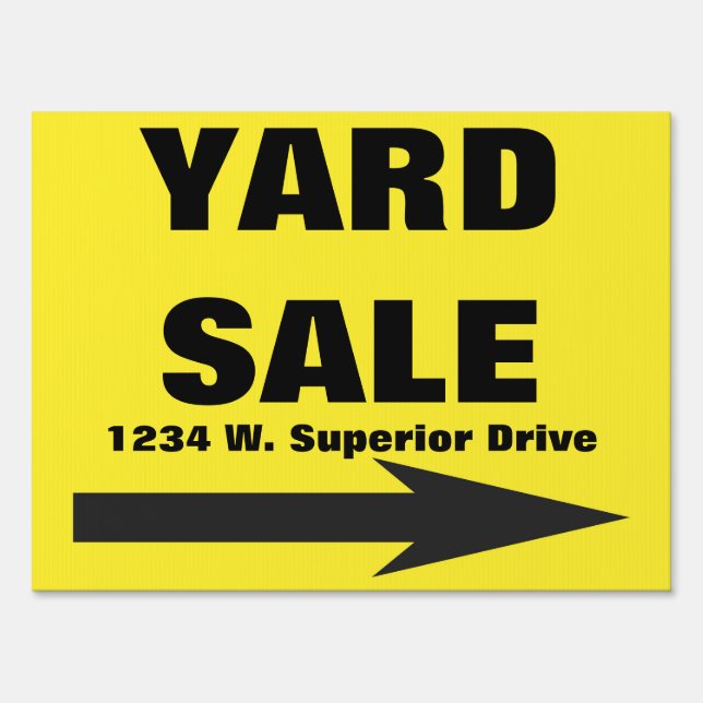 Custom Yellow Yard Sale Road Sign with address (Front)