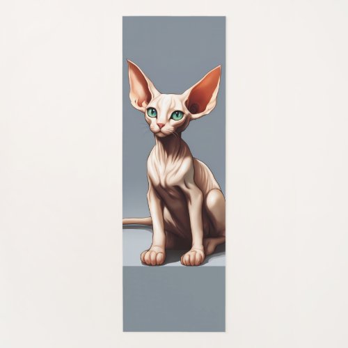 Custom Yoga Mat Gray  Cute Pink Elf Sphynx Cat 