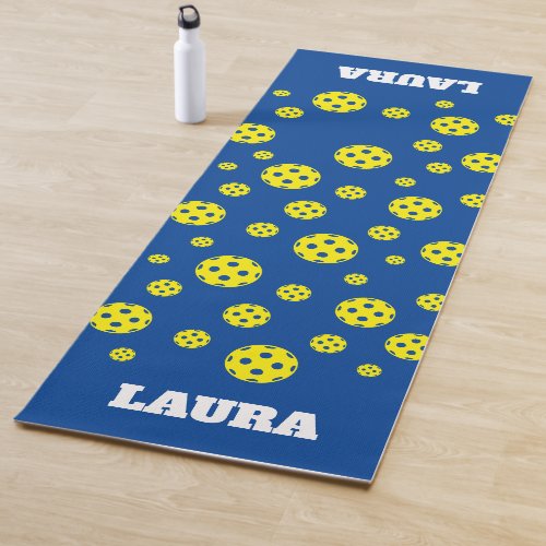 Custom yoga mat with yellow pickleball print