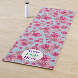 Custom Yoga Mats With Logo Blue Pink Flowers