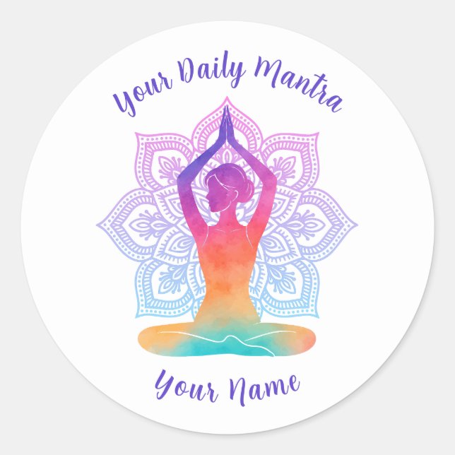 Custom Yoga Sticker with Name & Mantra (Front)