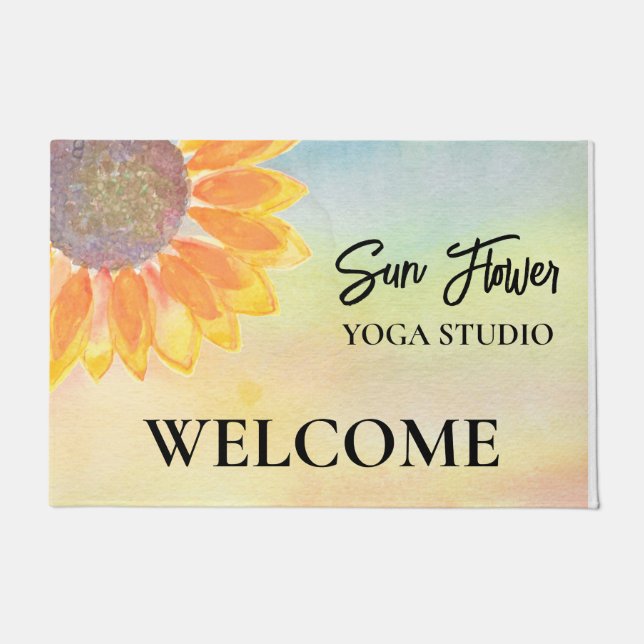 Custom Yoga Studio Sunflower Doormat (Front)
