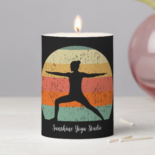 Custom Yoga Warrior at Sunset Beautiful Gift Pillar Candle