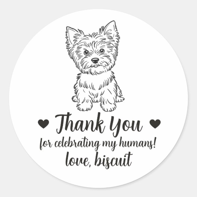 Custom Yorkie Dog Wedding Favor Stickers (Front)