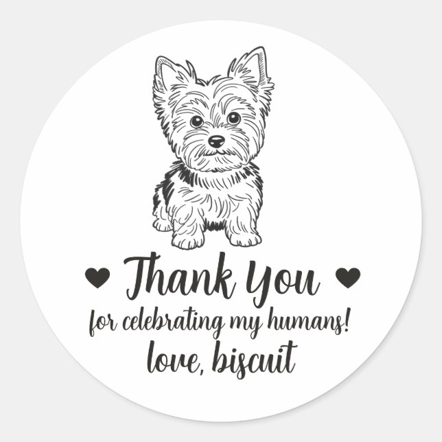 Custom Yorkie Dog Wedding Favor Stickers (Front)