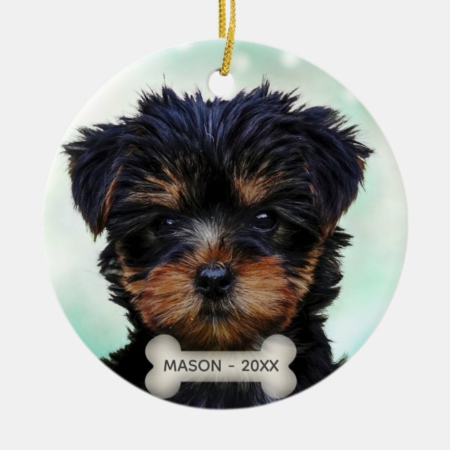 Custom Yorkshire Terrier Puppy Dog Photo Ceramic Ornament (Front)