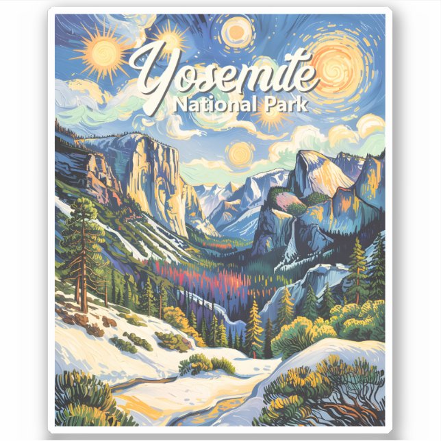 Custom Yosemite Tunnel View Winter Van Gogh Style Sticker (Front)