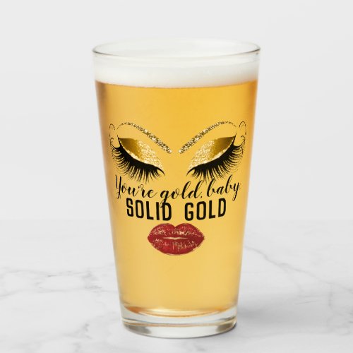 Custom You Are Gold Solid Gold Baby Red Kiss Lips Glass