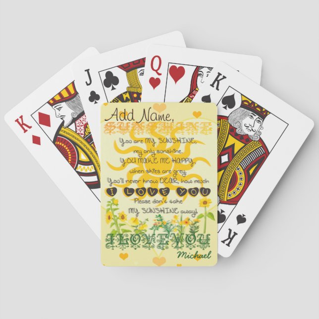 Custom You Are My Sunshine Add Name Poker Cards (Back)