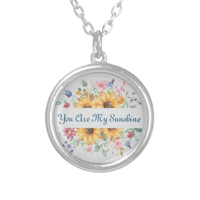 Custom You Are My Sunshine and Sunflower Silver Plated Necklace (Front)