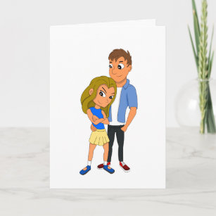 Custom young happy couple cartoon holiday card