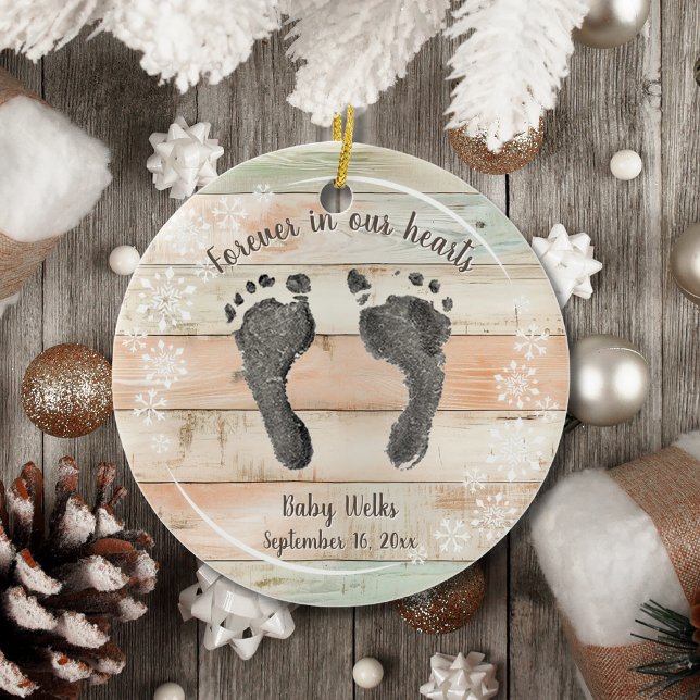 Custom Your Baby's Foot Prints Snow Flakes Memory  Ceramic Ornament (Creator Uploaded)