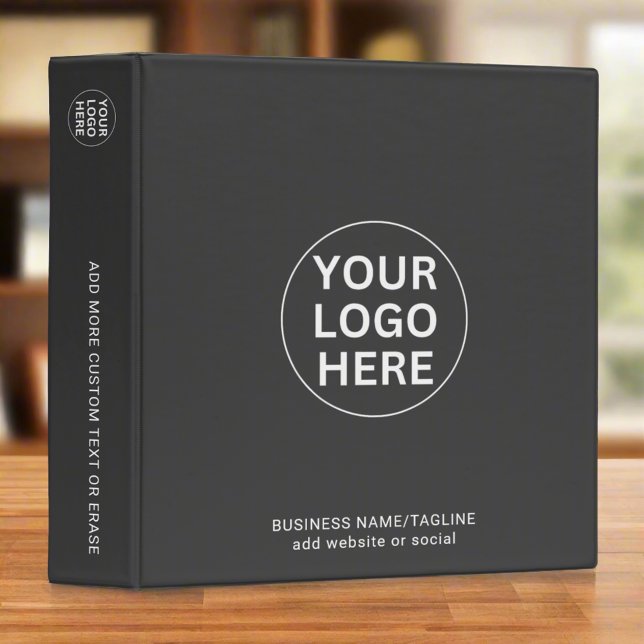 Custom Your Business Logo Clean Gray Professional  3 Ring Binder (Creator Uploaded)