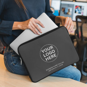 Custom Your Business Logo Clean Gray Professional  Laptop Sleeve