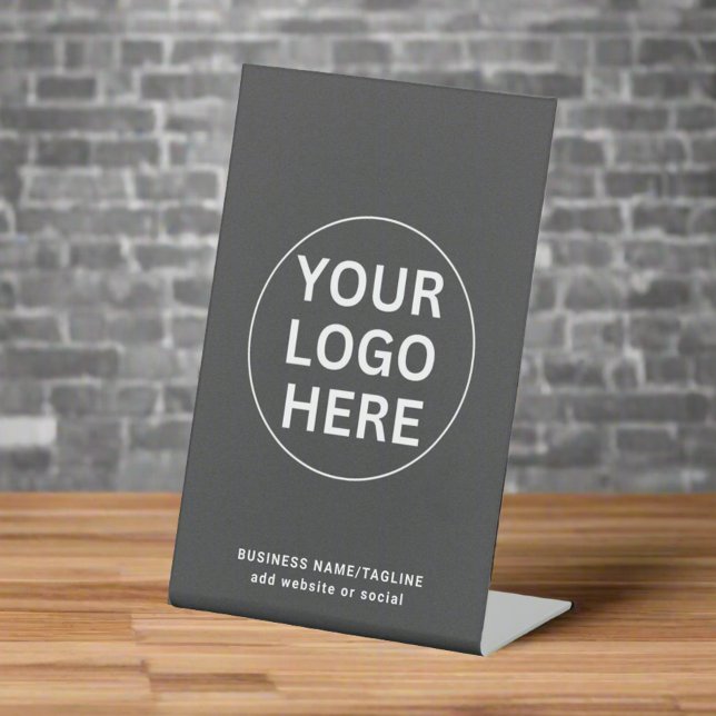 Custom Your Business Logo Clean Gray Professional  Pedestal Sign (Creator Uploaded)