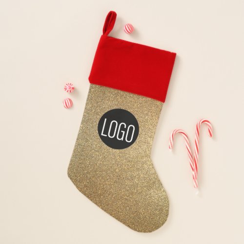 Custom Your business logo goes here on Gold Christmas Stocking