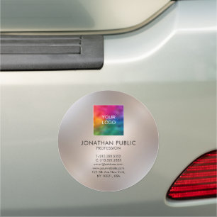 Custom Your Business Logo Large Circle Faux Silver Car Magnet
