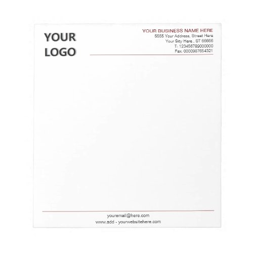 Custom Your Company Logo and Text Business Notepad