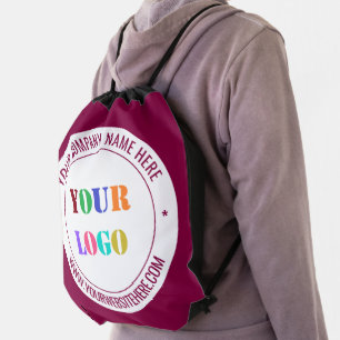 Custom Your Company Logo and Text Drawstring Bag
