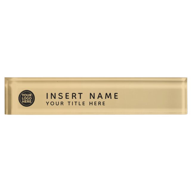 Custom Your Company Logo Golden Gradient Desk Name Plate (Front)