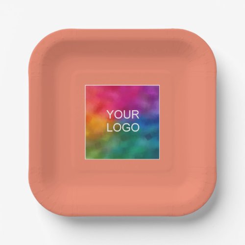 Custom Your Company Logo Here Square Salmon Peach Paper Plates