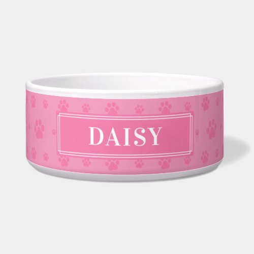 Custom Your Dog Name Baby Pink Paws Pet Bowl