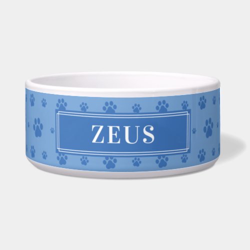 Custom Your Dog Name Blue Paws Ceramic Pet Bowl