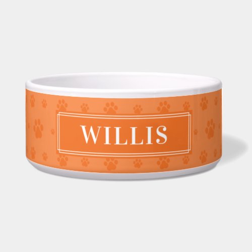 Custom Your Dog Name Orange Paws Ceramic Pet Bowl