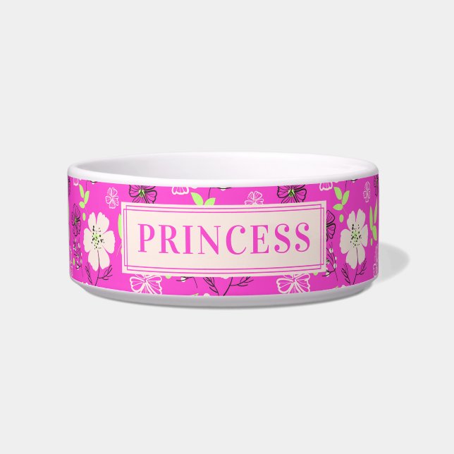Custom Your Dog Name Personalize Pet Bowl Pink  (Front)