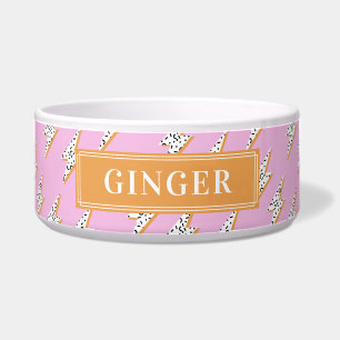 Custom Your Dog Name Pink Lightning Bolt Thunder Bowl
