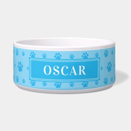 Custom Your Dog Name SkyBlue Paws Ceramic Pet Bowl