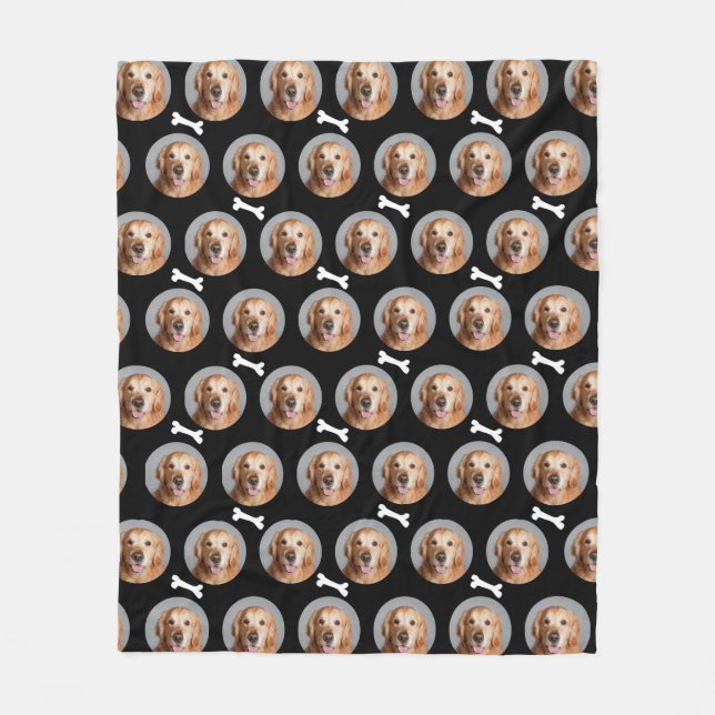 Custom Your Dog Photo Modern Dog Bones Pattern Fleece Blanket (Front)