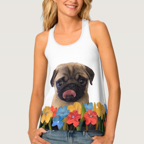 Custom Your Dog Photo with Colorful Spring Flowers Tank Top