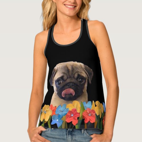 Custom Your Dog Photo with Colorful Spring Flowers Tank Top