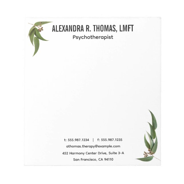 Custom Your  Eucalyptus Psychotherapist Notepad (Front)