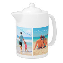 Custom Your Family Photo Collage Teapot with Text