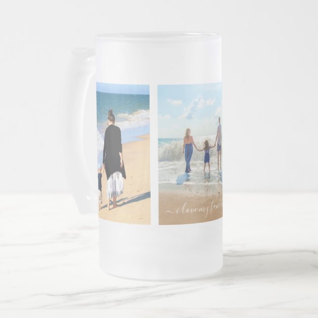 Custom Your Family Photo Collage Text Personalized Frosted Glass Beer Mug (Front Left)