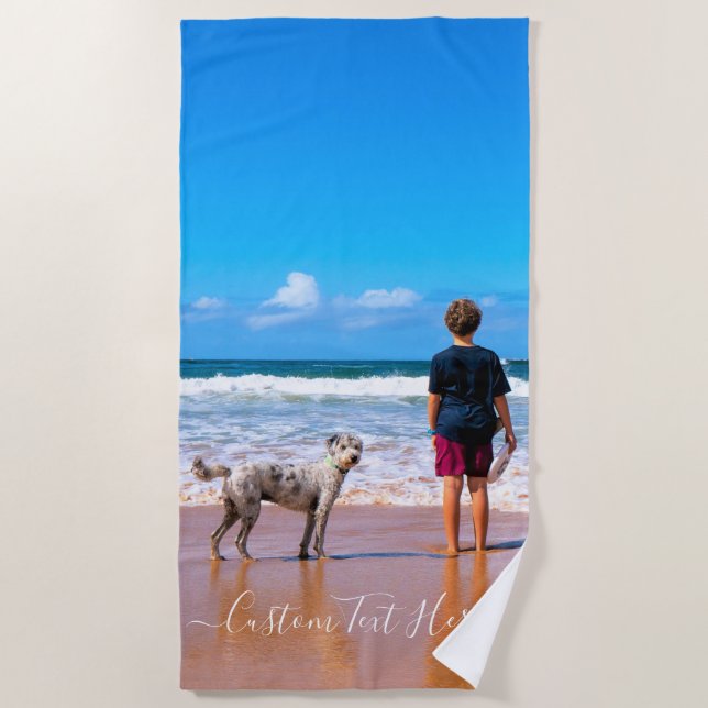 Custom Your Favorite Photo Beach Towel with Text (Front)