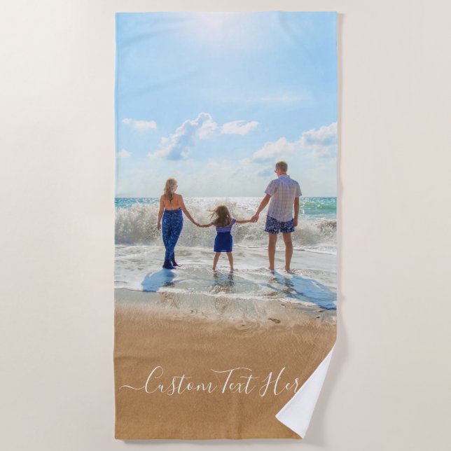 Custom Your Favorite Photo Beach Towel with Text (Front)