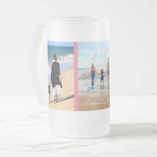 Custom Your Favorite Photo Collage and Text Frosted Glass Beer Mug