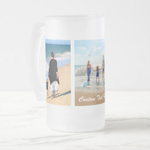 Custom Your Favorite Photo Collage and Text Gift Frosted Glass Beer Mug