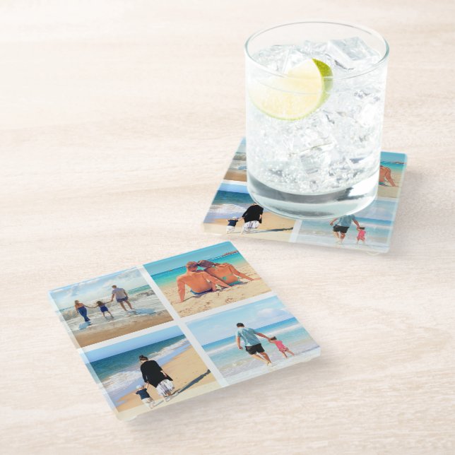 Custom Your Favorite Photo Collage Glass Coaster (Angled)