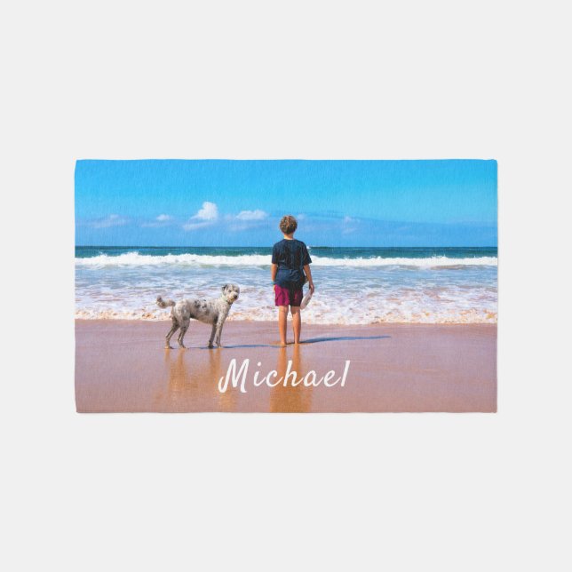 Custom Your Favorite Photo Rug with Name Text (Front)