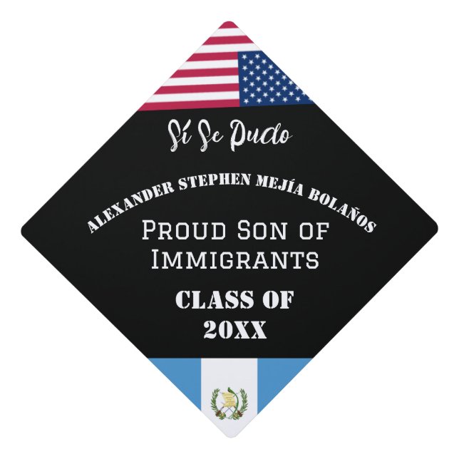 Custom Your flag and USA flag Spanish Class of  Gr Graduation Cap Topper (Front)