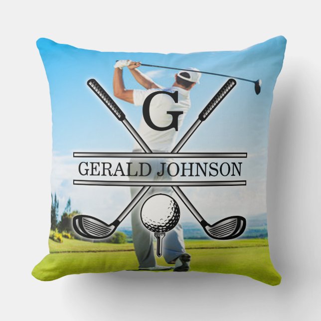 Custom Your Image Golf Monogram Design Throw Pillow (Front)