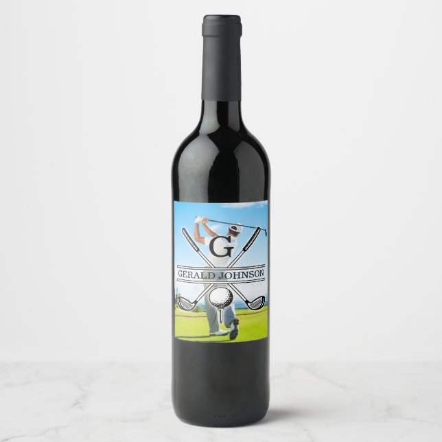 Custom Your Image Golf Monogram Design Wine Label (Front)