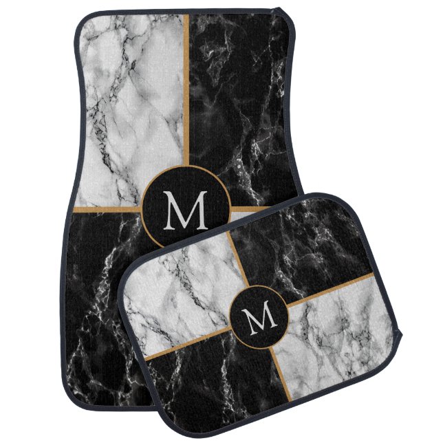 Custom Your Letter Car Floor Mat Marble Design (Set)
