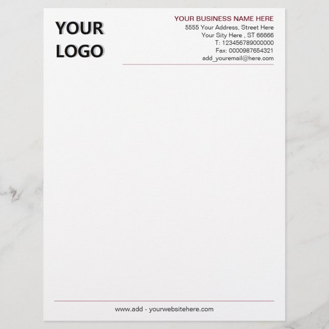 Custom Your Logo and Text Info Business Letterhead (Front)