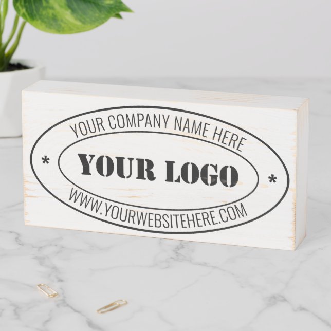 Custom Your Logo and Text Stamp Wooden Box Sign (In Situ Horizontal)