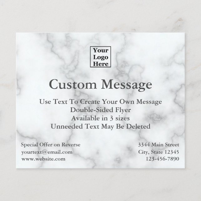 Custom Your Logo Here on Elegant Faux White Marble Flyer (Front)